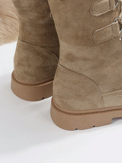 جزمة برقبة طويلة وصول المخزون الجديد الشتاء الموضة مريح و دافئ زغبي مبطن موتو للنساء