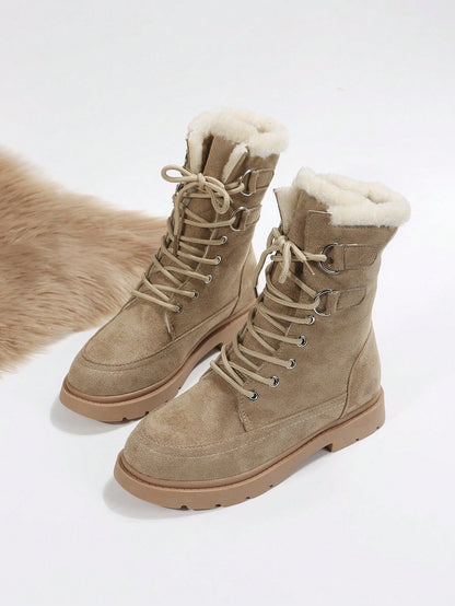 جزمة برقبة طويلة وصول المخزون الجديد الشتاء الموضة مريح و دافئ زغبي مبطن موتو للنساء