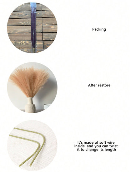 نبات صناعي من الألياف قصير الساق مكون من 6افرع زهرية لنبات الريش في لون الكاكي