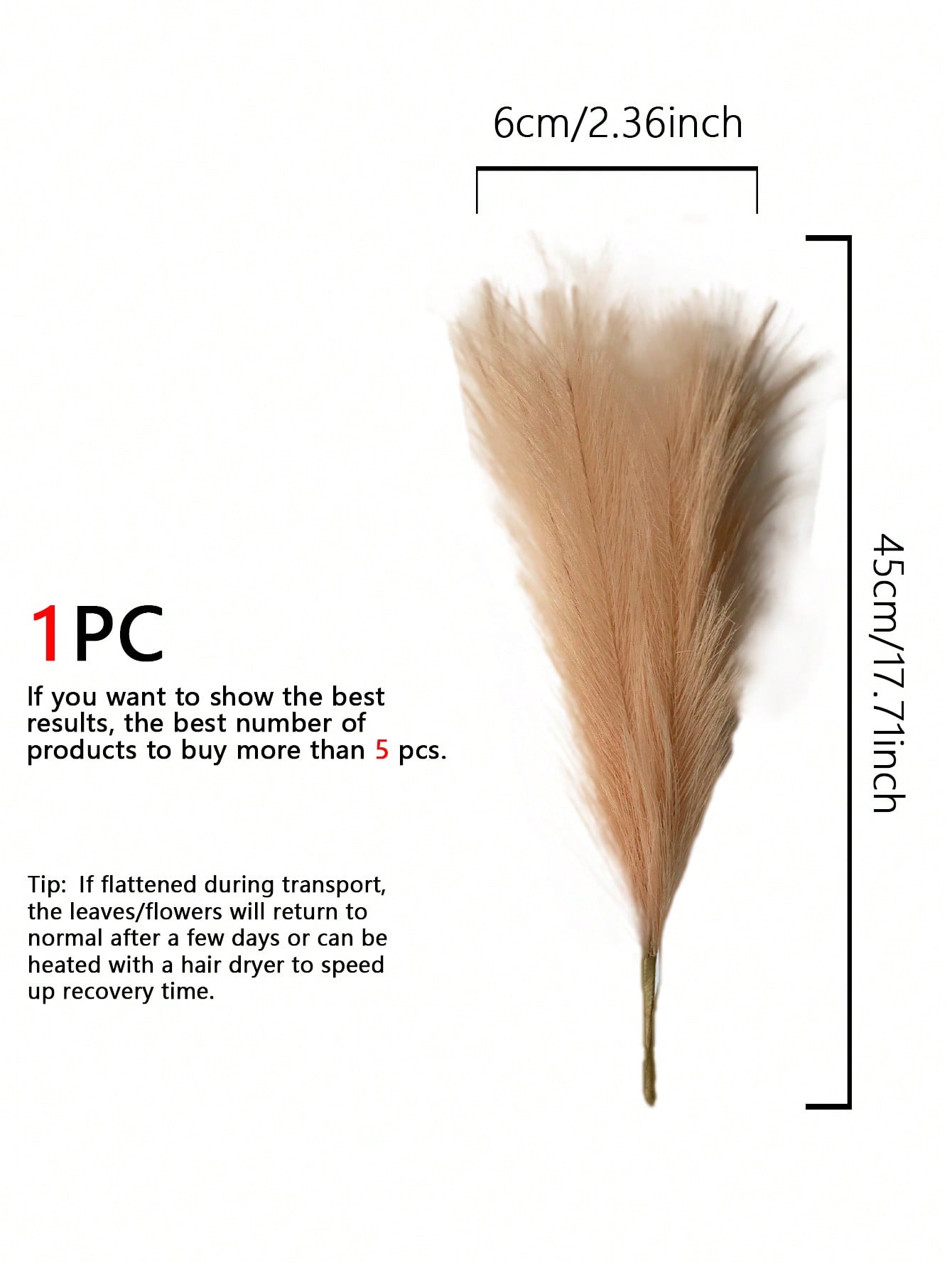 نبات صناعي من الألياف قصير الساق مكون من 6افرع زهرية لنبات الريش في لون الكاكي