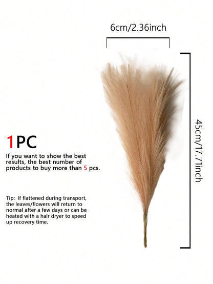 نبات صناعي من الألياف قصير الساق مكون من 6افرع زهرية لنبات الريش في لون الكاكي