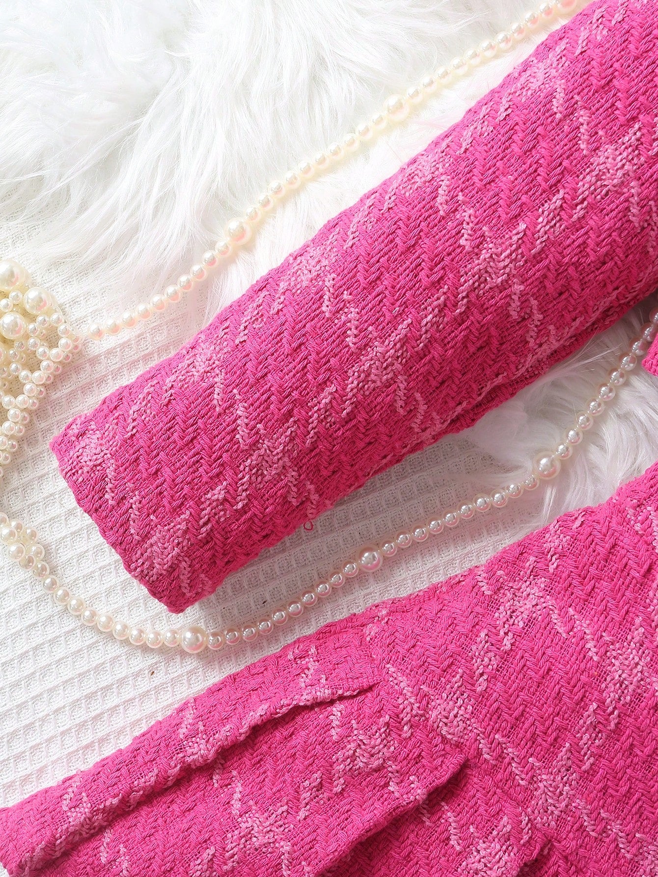 بنت طفل طباعة مربع النقش بتفاصيل رفرف تويد جاكيت & تنورة ذو تجاعيد & قبعة