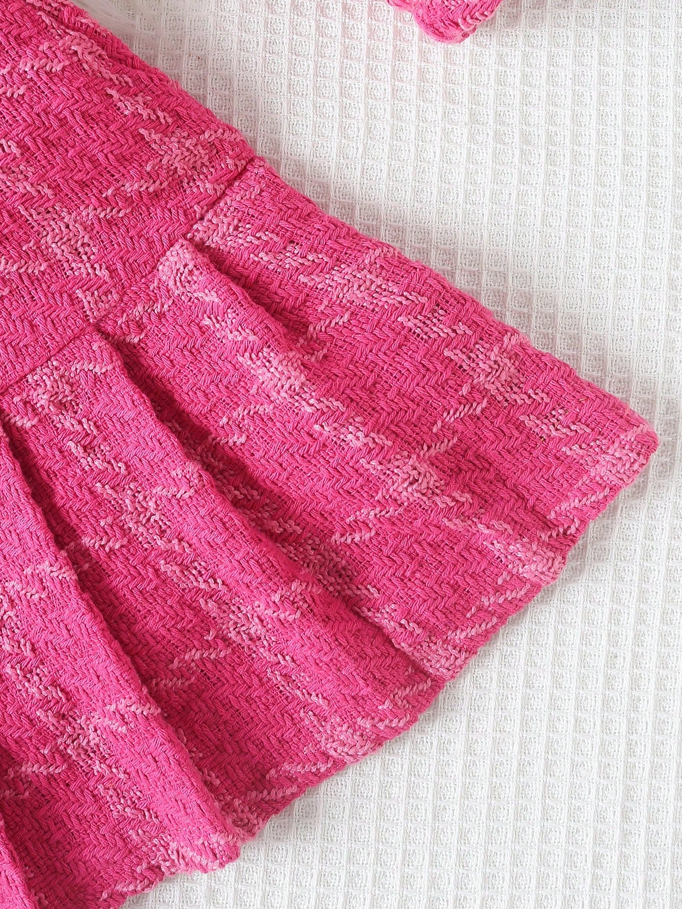 بنت طفل طباعة مربع النقش بتفاصيل رفرف تويد جاكيت & تنورة ذو تجاعيد & قبعة