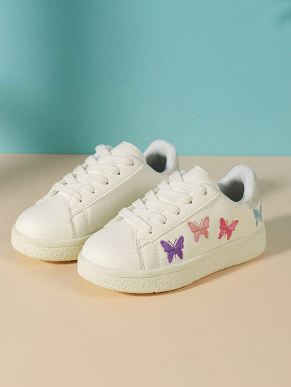 حذاء رياضي مسطح للفتيات بتطريز فراشة مقاوم للماء ومانع للانزلاق، ملائم لجميع الفصول الأربعة