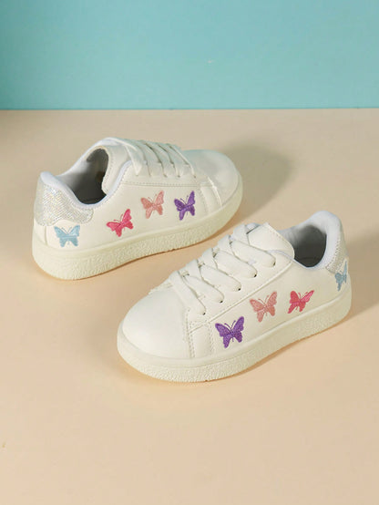 حذاء رياضي مسطح للفتيات بتطريز فراشة مقاوم للماء ومانع للانزلاق، ملائم لجميع الفصول الأربعة