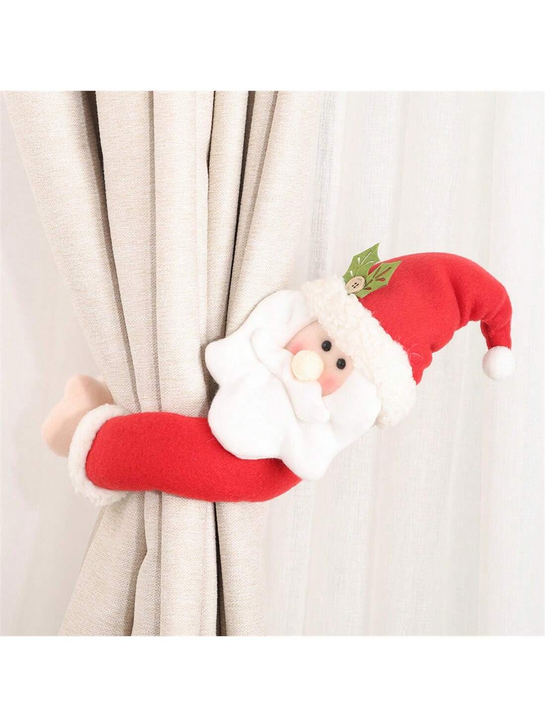 ستائر عيد الميلاد مع تصميم سانتا كلوز، دمى كرتونية لتزيين الستائر، مشابك تثبيت خطافات النوافذ لغرفة المعيشة وغرفة النوم وديكور المنزل