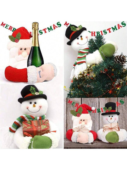 ستائر عيد الميلاد مع تصميم سانتا كلوز، دمى كرتونية لتزيين الستائر، مشابك تثبيت خطافات النوافذ لغرفة المعيشة وغرفة النوم وديكور المنزل