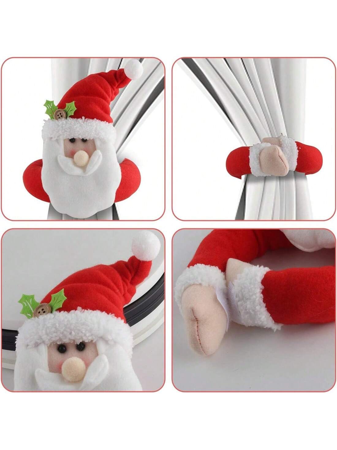ستائر عيد الميلاد مع تصميم سانتا كلوز، دمى كرتونية لتزيين الستائر، مشابك تثبيت خطافات النوافذ لغرفة المعيشة وغرفة النوم وديكور المنزل