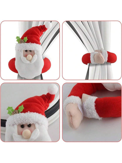 ستائر عيد الميلاد مع تصميم سانتا كلوز، دمى كرتونية لتزيين الستائر، مشابك تثبيت خطافات النوافذ لغرفة المعيشة وغرفة النوم وديكور المنزل