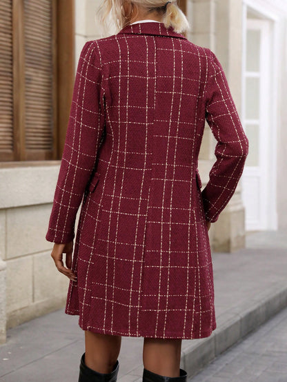 معطف مربعات ملونة صف ازرار مزدوجة