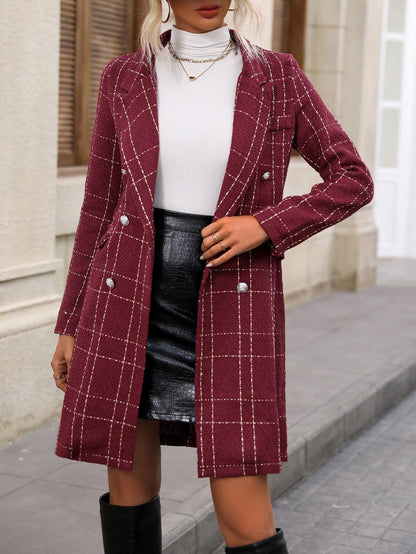 معطف مربعات ملونة صف ازرار مزدوجة