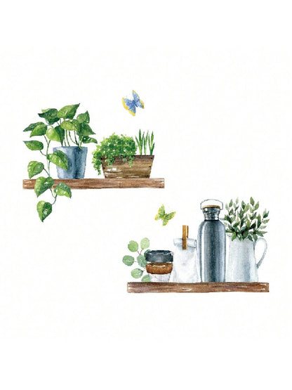 ملصق جداري مقاوم للماء يحمل صورة نباتات مزروعة بتقنية ألوان مائية