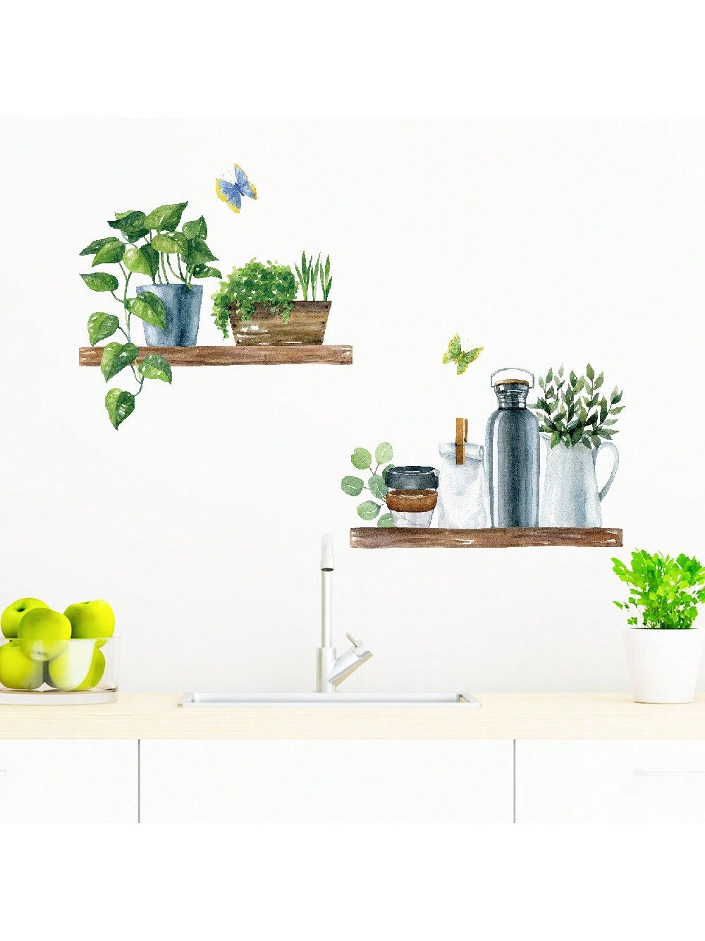 ملصق جداري مقاوم للماء يحمل صورة نباتات مزروعة بتقنية ألوان مائية