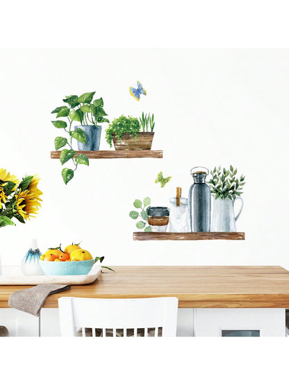 ملصق جداري مقاوم للماء يحمل صورة نباتات مزروعة بتقنية ألوان مائية