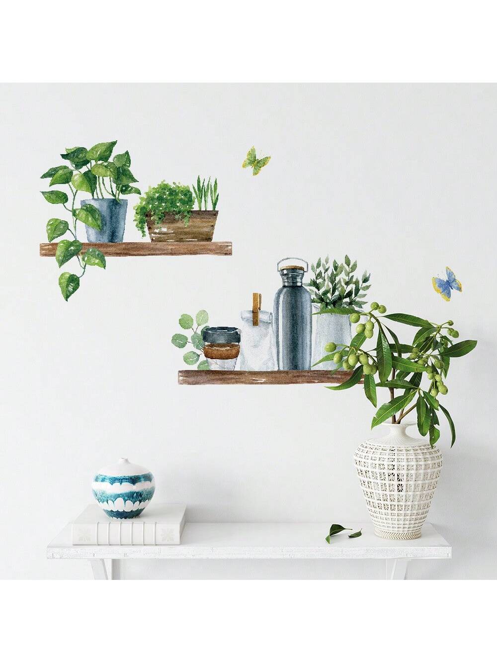 ملصق جداري مقاوم للماء يحمل صورة نباتات مزروعة بتقنية ألوان مائية