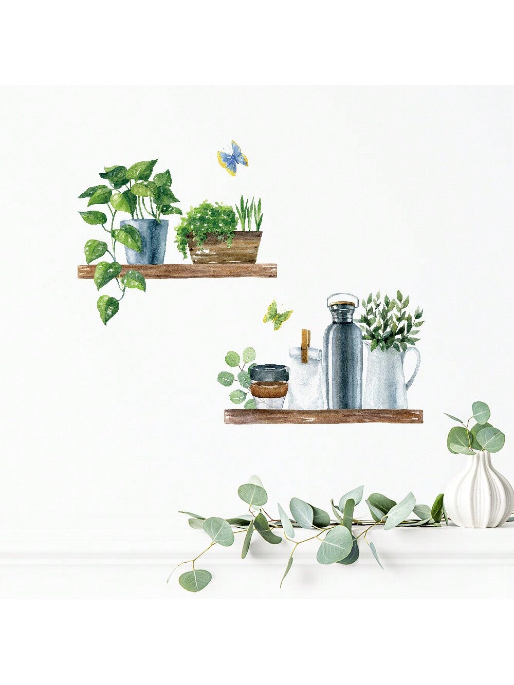 ملصق جداري مقاوم للماء يحمل صورة نباتات مزروعة بتقنية ألوان مائية