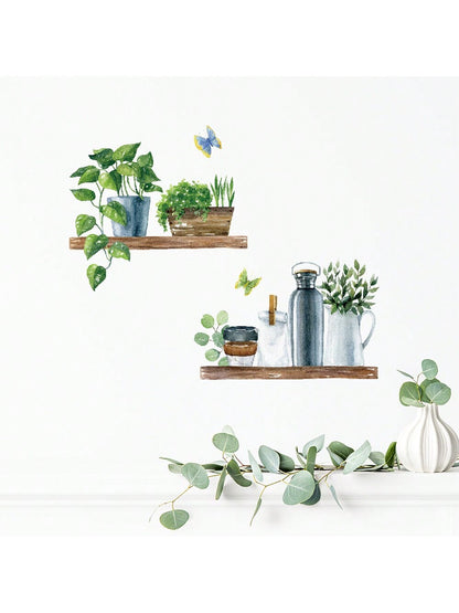 ملصق جداري مقاوم للماء يحمل صورة نباتات مزروعة بتقنية ألوان مائية