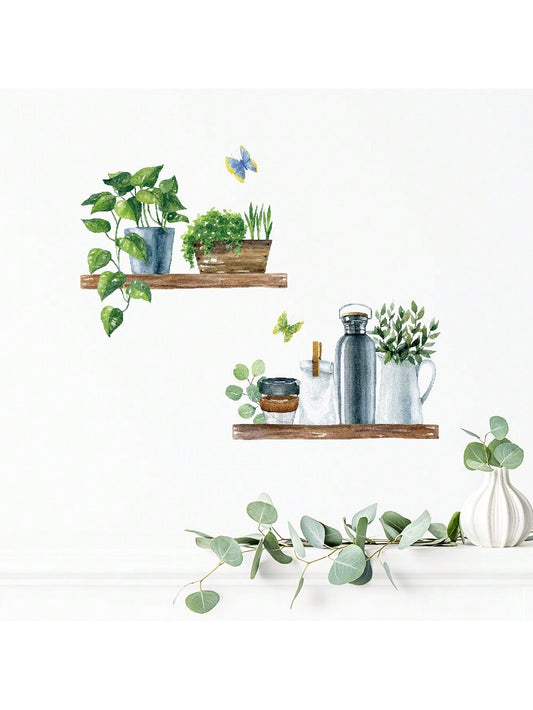 ملصق جداري مقاوم للماء يحمل صورة نباتات مزروعة بتقنية ألوان مائية