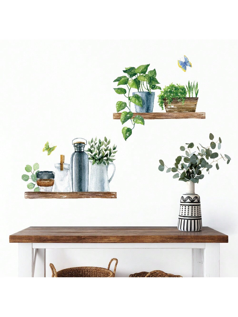 ملصق جداري مقاوم للماء يحمل صورة نباتات مزروعة بتقنية ألوان مائية