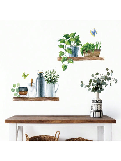 ملصق جداري مقاوم للماء يحمل صورة نباتات مزروعة بتقنية ألوان مائية