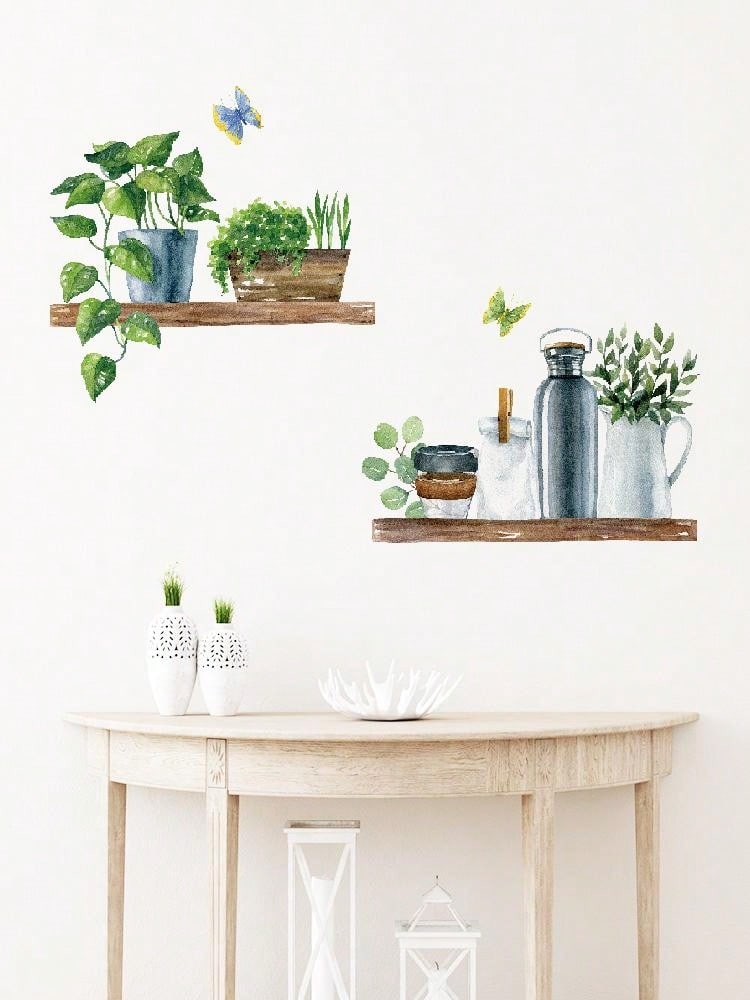 ملصق جداري مقاوم للماء يحمل صورة نباتات مزروعة بتقنية ألوان مائية