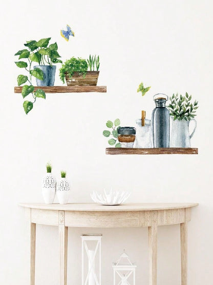 ملصق جداري مقاوم للماء يحمل صورة نباتات مزروعة بتقنية ألوان مائية