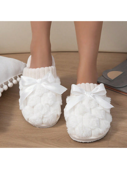 حذاء شتوي داخلي دافئ للنساء بشريط عقدة و نعل داخلي