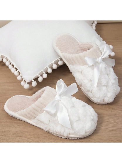 حذاء شتوي داخلي دافئ للنساء بشريط عقدة و نعل داخلي