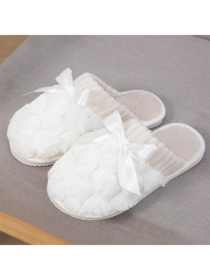 حذاء شتوي داخلي دافئ للنساء بشريط عقدة و نعل داخلي