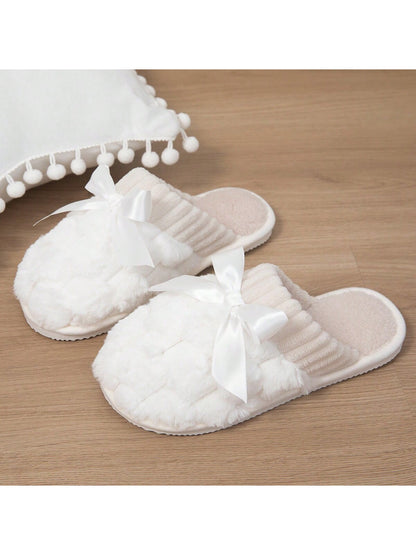 حذاء شتوي داخلي دافئ للنساء بشريط عقدة و نعل داخلي