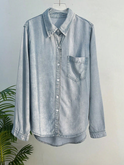 لباس علوي دنيم مرقع جيب أزرار أمامية