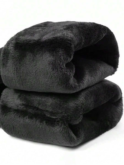 زوج جوارب محبوك تحتي بحجم كبير مبطن حراري بالسواد لسيدات