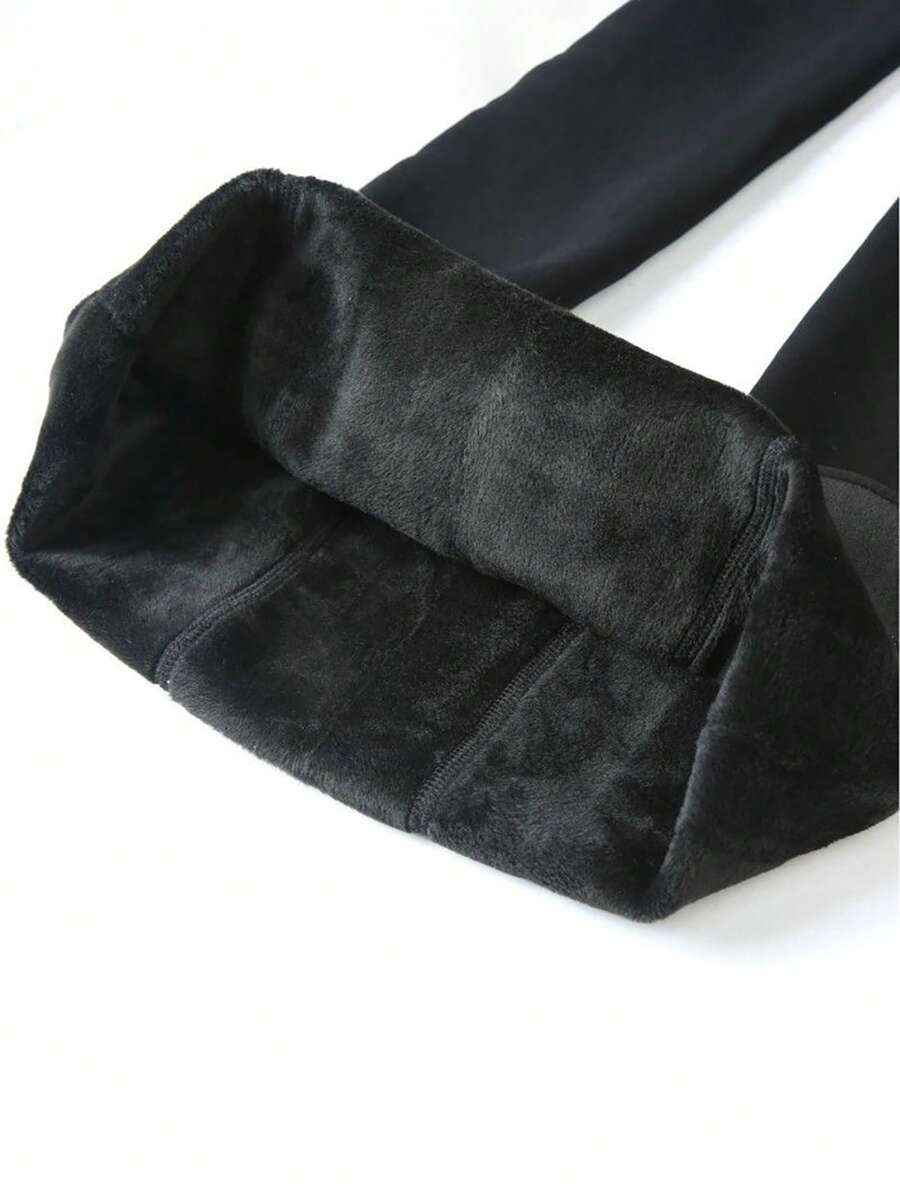 زوج جوارب محبوك تحتي بحجم كبير مبطن حراري بالسواد لسيدات