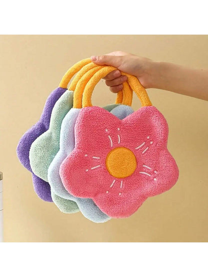 منشفة جفاف اليد بشكل زهرة 1 قطعة ، منشفة يدوية بنمط علقة للتجفيف ، مصنوعة من الفيبر القطني الثقيل ، تصميم إبداعي ، مستلزمات وديكور الحمام
