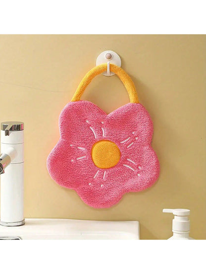 منشفة جفاف اليد بشكل زهرة 1 قطعة ، منشفة يدوية بنمط علقة للتجفيف ، مصنوعة من الفيبر القطني الثقيل ، تصميم إبداعي ، مستلزمات وديكور الحمام