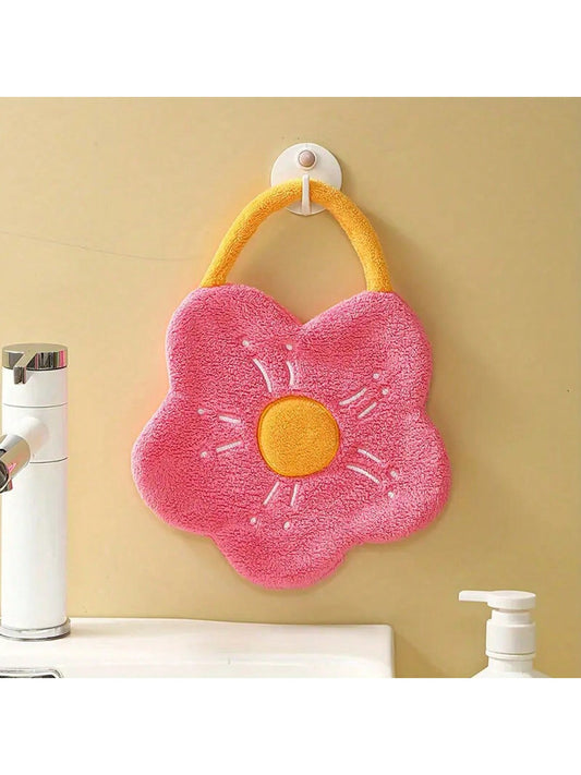 منشفة جفاف اليد بشكل زهرة 1 قطعة ، منشفة يدوية بنمط علقة للتجفيف ، مصنوعة من الفيبر القطني الثقيل ، تصميم إبداعي ، مستلزمات وديكور الحمام