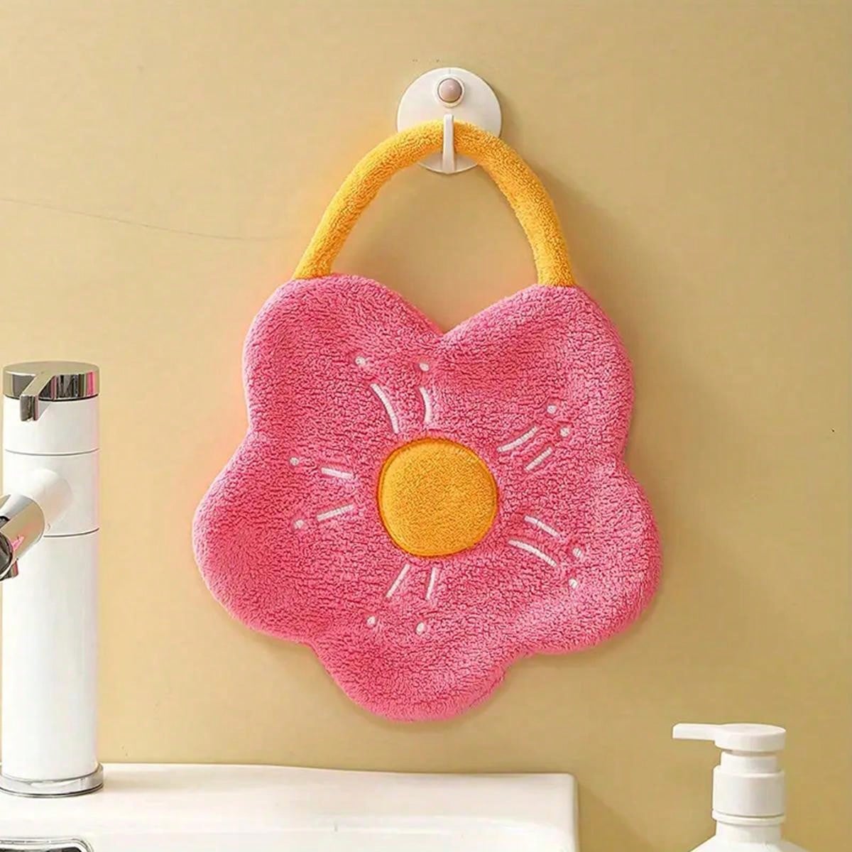 منشفة جفاف اليد بشكل زهرة 1 قطعة ، منشفة يدوية بنمط علقة للتجفيف ، مصنوعة من الفيبر القطني الثقيل ، تصميم إبداعي ، مستلزمات وديكور الحمام