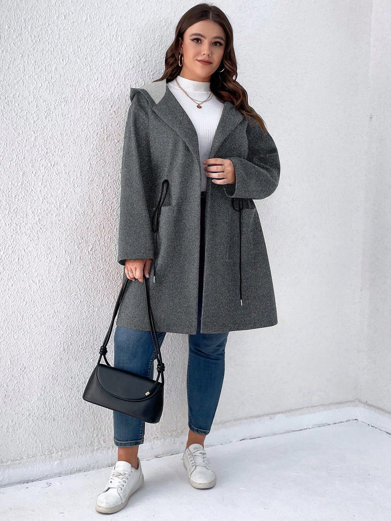 معطف كابور ذو خصر بتكيس وجيبين مع قلنسوة، للموسم الشتوي