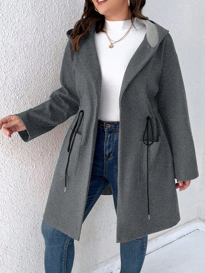 معطف كابور ذو خصر بتكيس وجيبين مع قلنسوة، للموسم الشتوي