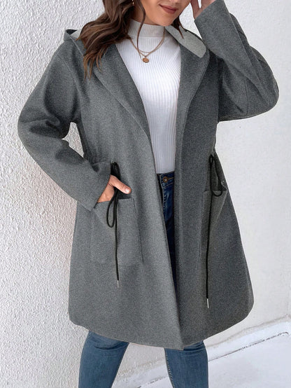 معطف كابور ذو خصر بتكيس وجيبين مع قلنسوة، للموسم الشتوي