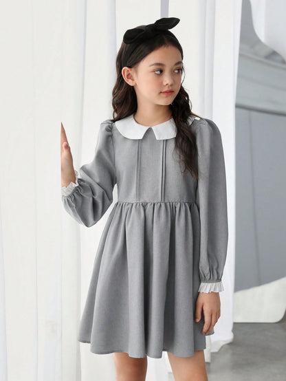 فستان سموك ياقة سحري اكمام منتفضة بنت طفل