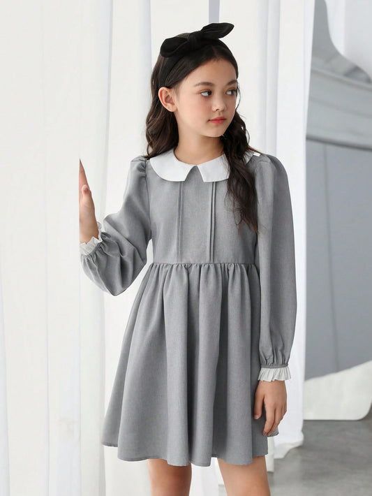 فستان سموك ياقة سحري اكمام منتفضة بنت طفل