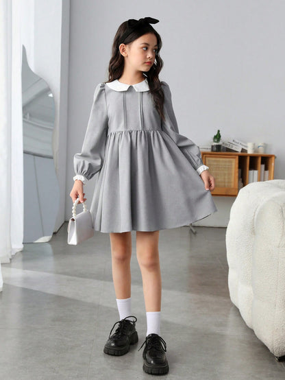 فستان سموك ياقة سحري اكمام منتفضة بنت طفل