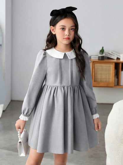 فستان سموك ياقة سحري اكمام منتفضة بنت طفل