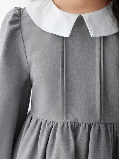 فستان سموك ياقة سحري اكمام منتفضة بنت طفل