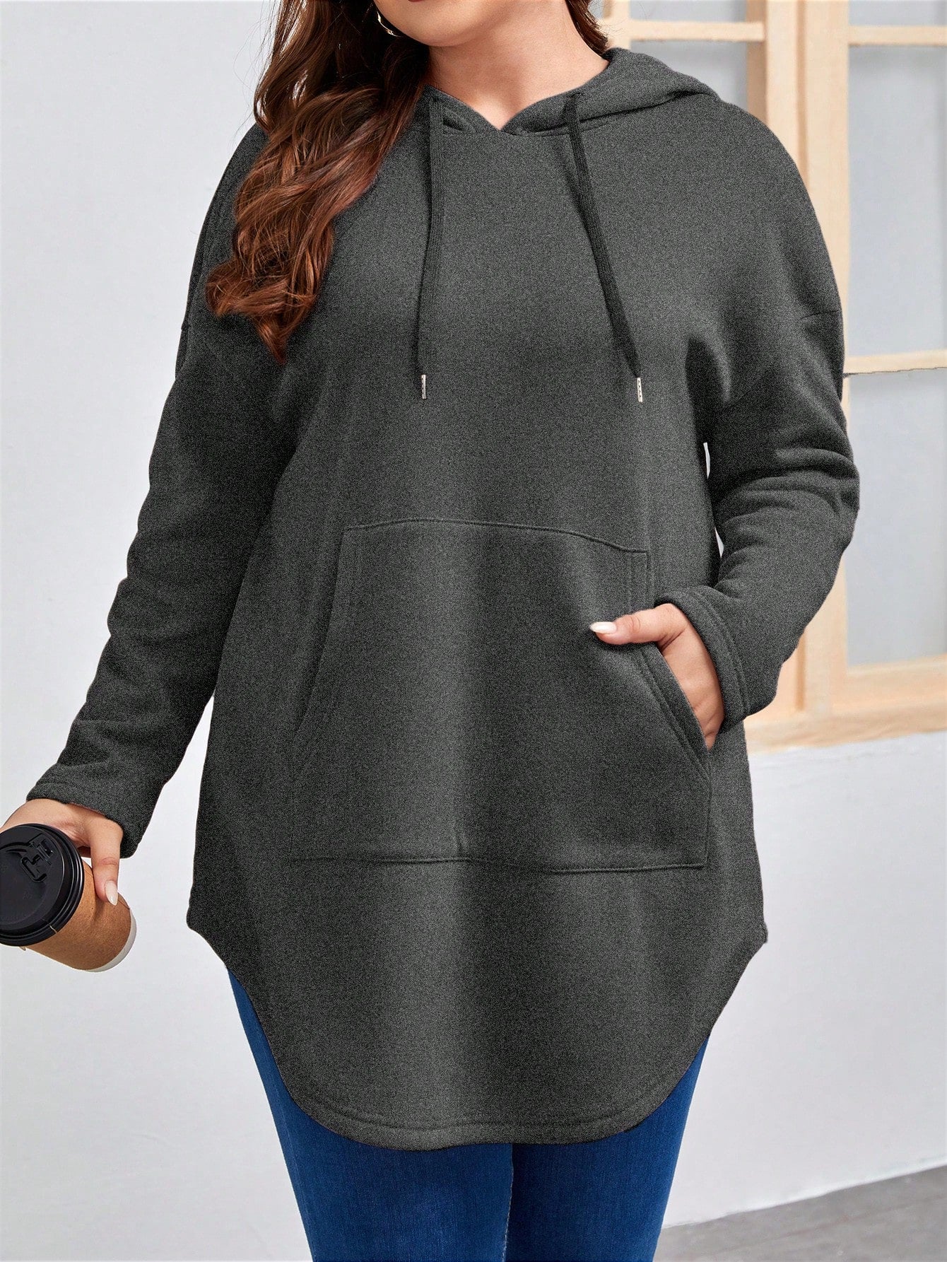 هودي جيب الكنغر منخفض الاكتاف رباط مقاس كبير