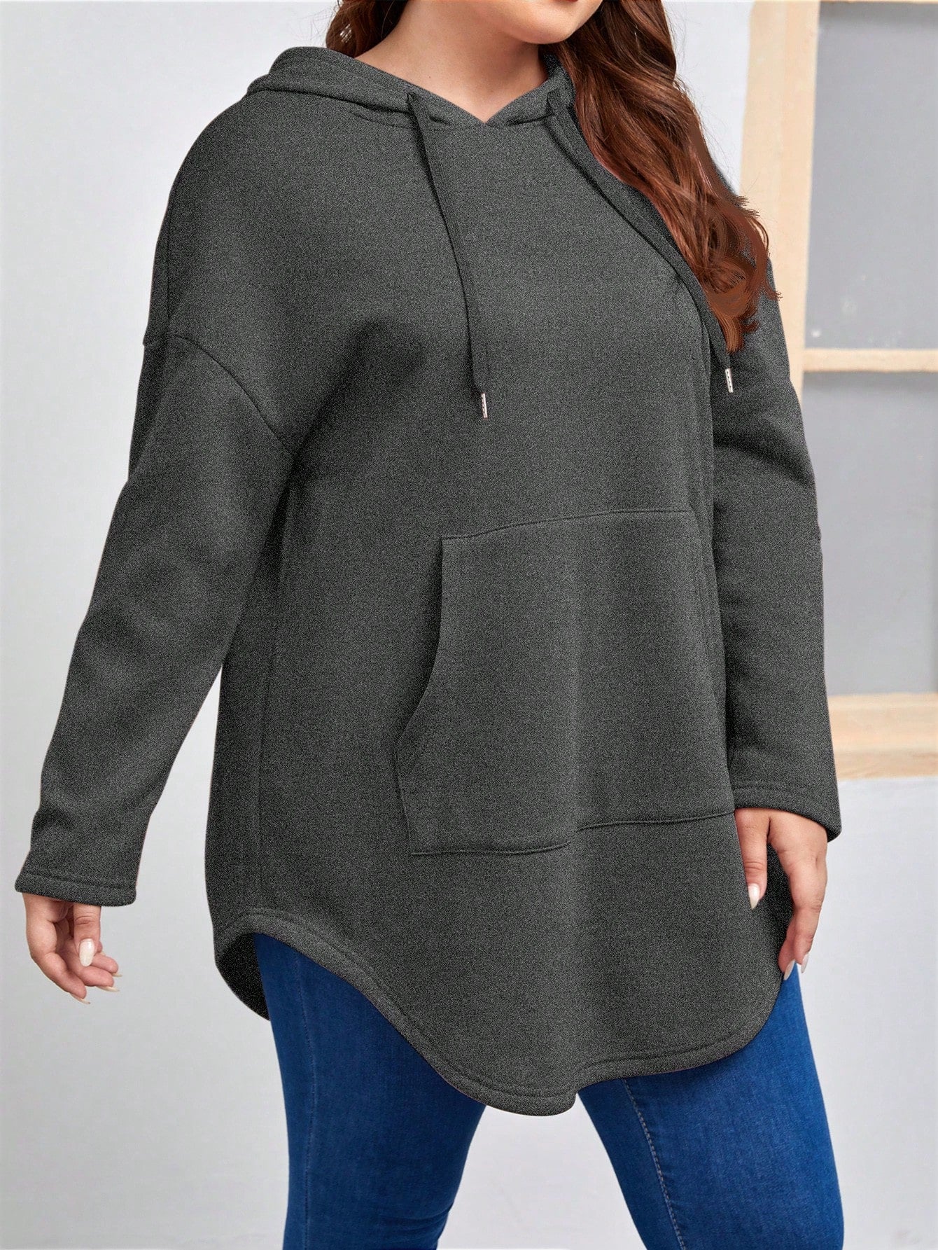 هودي جيب الكنغر منخفض الاكتاف رباط مقاس كبير