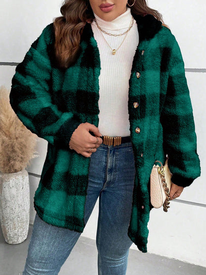 بالإضافة إلى الجاموس منقوشة نمط انخفاض الكتف مقنعين معطف الفانيلا الحرارية