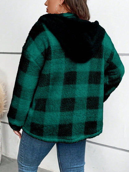 بالإضافة إلى الجاموس منقوشة نمط انخفاض الكتف مقنعين معطف الفانيلا الحرارية