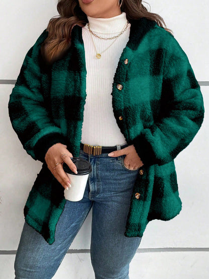 بالإضافة إلى الجاموس منقوشة نمط انخفاض الكتف مقنعين معطف الفانيلا الحرارية